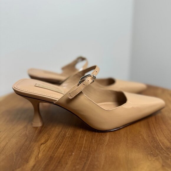 Larroude Ines Mule Women Tan Patent Leather Handmade Brazil - Picture 6 of 13